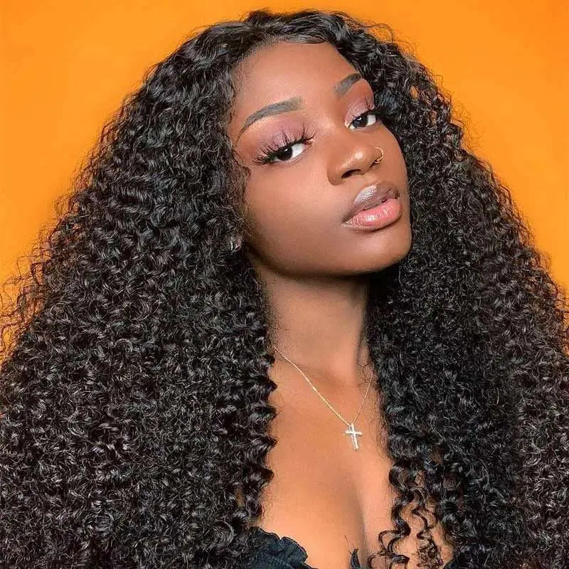 13x6 Transparent Lace Frontal Kinky Curly Wigs Natural Black - Doaburu Hair