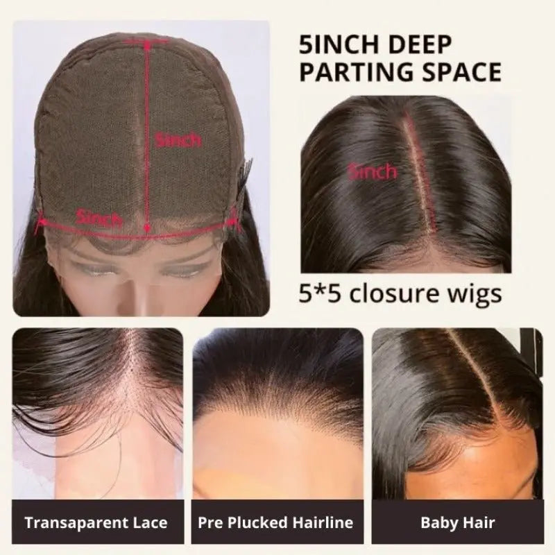 5x5 Lace Closure Transparent Lace Body Wave Wigs Virgin Human Hair - Doaburu Hair
