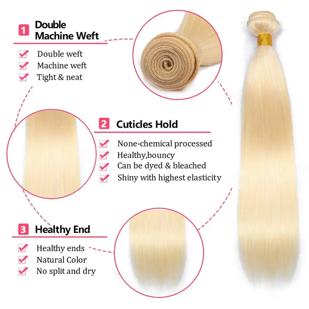 #613 Blonde Color 3 Bundles Straight Brazilian Virgin Hair - Doaburu Hair