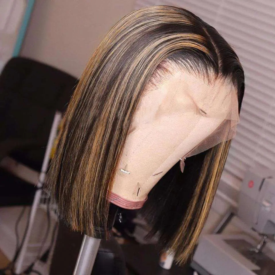 Adding Highlights To Wig Honey Brown Piano Highlights Colored Straight Bob Lace Frontal Wig - Doaburu Hair