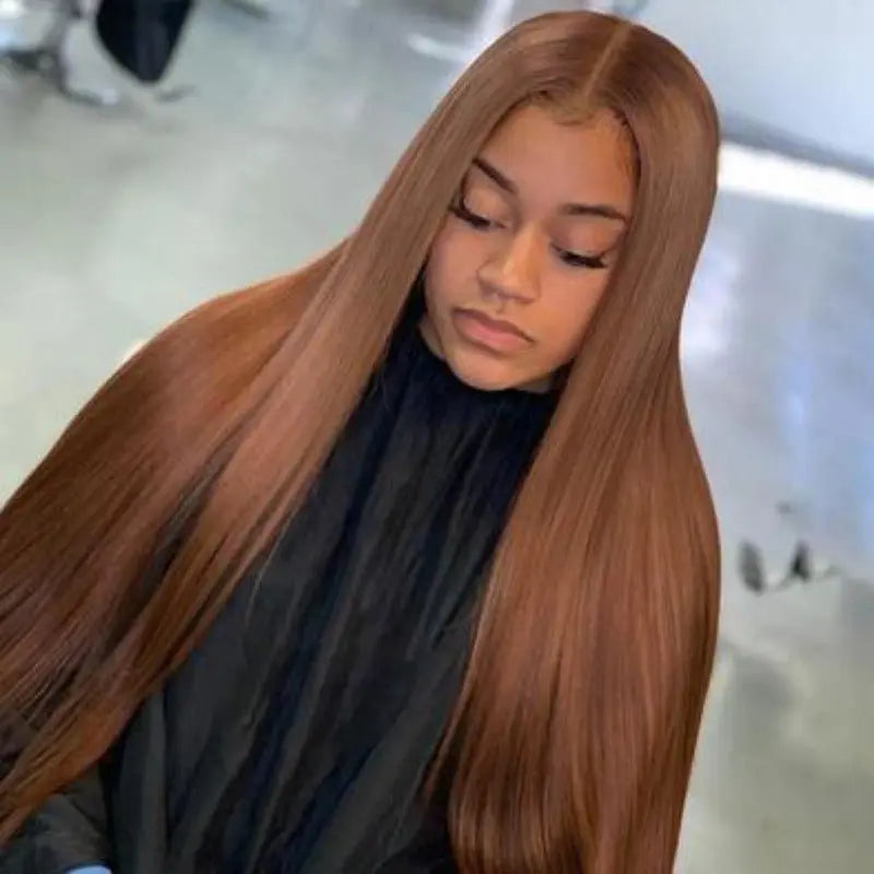 Look Friendly Warm Brown Silky Straight 13*4 Lace Frontal Wig - Doaburu Hair