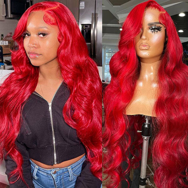 Redwine Color 13x4 Body Wave Lace Frontal Wigs 4x4 Closure Wig - Doaburu Hair
