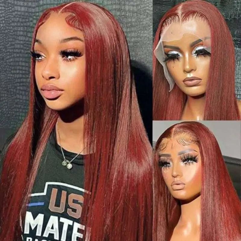 Reddish Brown Auburn Color Silky Straight 13*4 Lace Frontal Wigs - Doaburu Hair