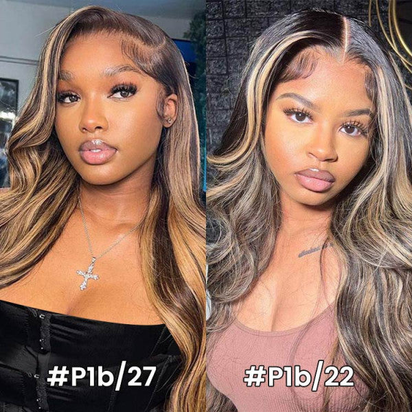 Honey Blonde Body Wave Highlights Mix Color Human Hair Lace Frontal Wigs - Doaburu Hair