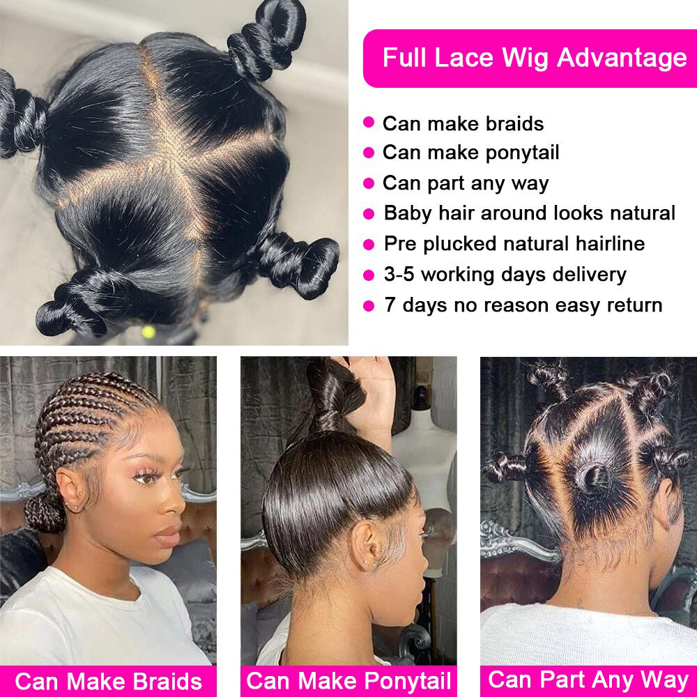 Full Lace Wig Yaki Straight Brazilian Virgin Hair Natural Black Pre-Plucked - Doaburu Hair